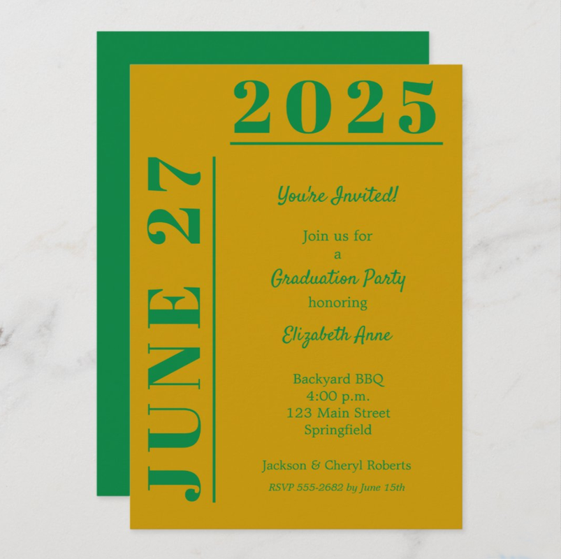 Gold and Green Graduation Party Invitations