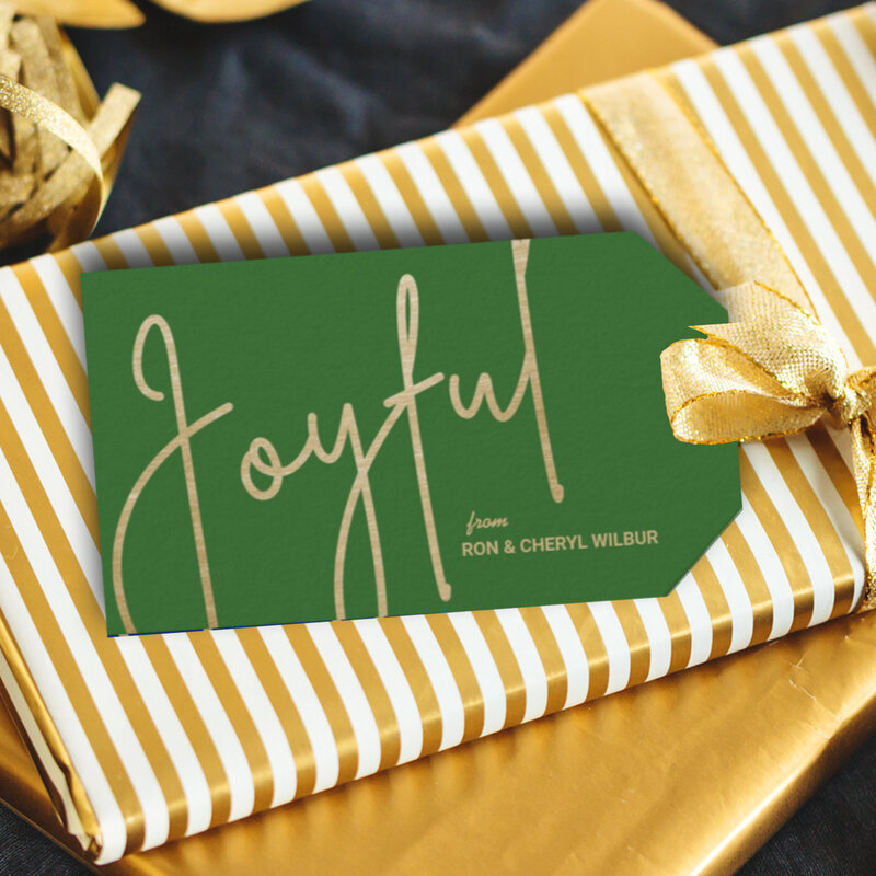 JOYFUL Gold Faux Foil Green Gift Tags