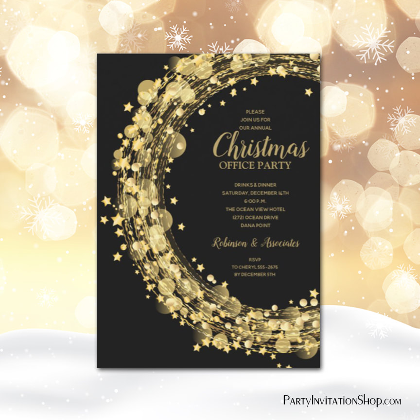 Gold Stars Circles Christmas Holiday Invitations
