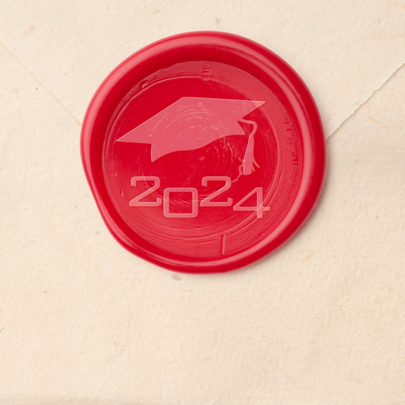 Red Graduation Cap Class Year Genuine Wax Seal Stickers