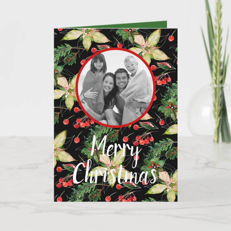 Merry Christmas Poinsettias Folded Holiday Cards