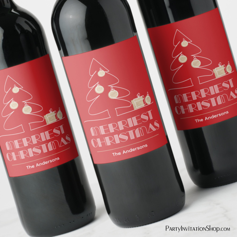 Merry Christmas Retro Typography Red Wine Labels