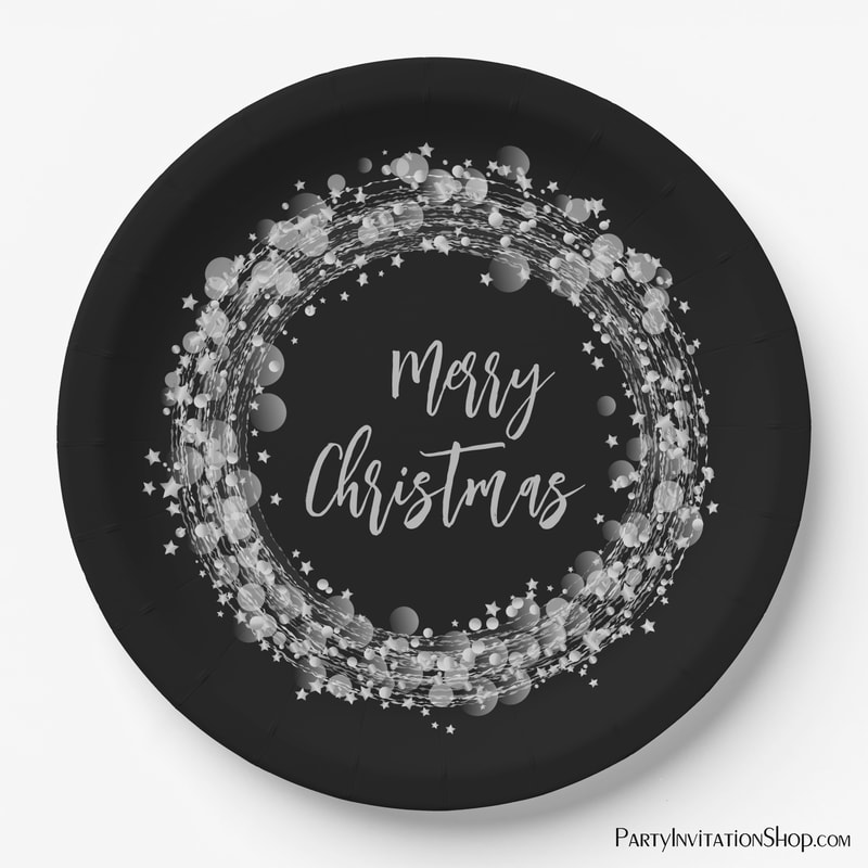 Silver Stars Merry Christmas Paper Plates