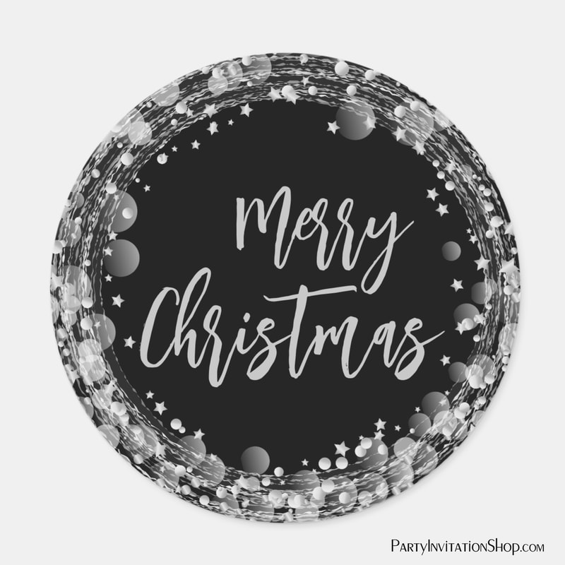 Merry Christmas Twinkling Silver Stars Classic Round Stickers