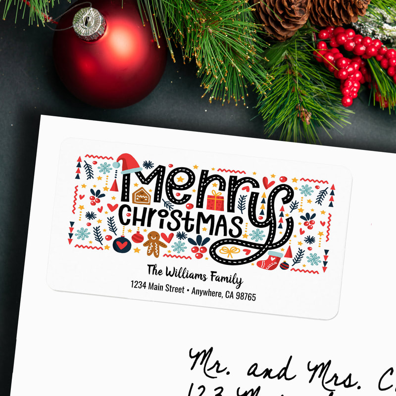 Merry Christmas Typography Return Address Labels