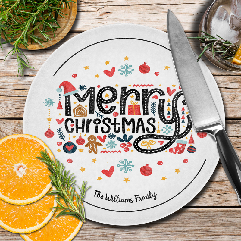 MERRY CHRISTMAS Typography Cutting Board