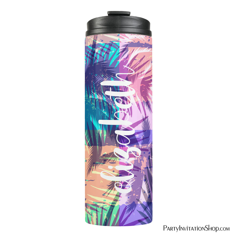 Chic Personalized Palm Tree Collage Thermal Tumbler
