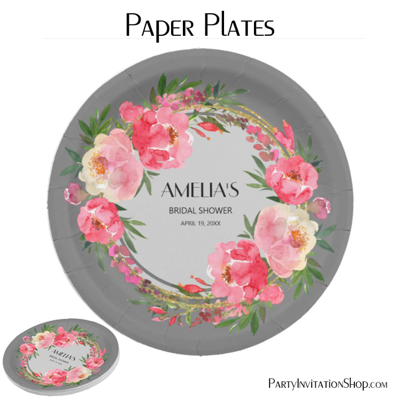 Watercolor Pink Floral Bridal Shower Paper Plates