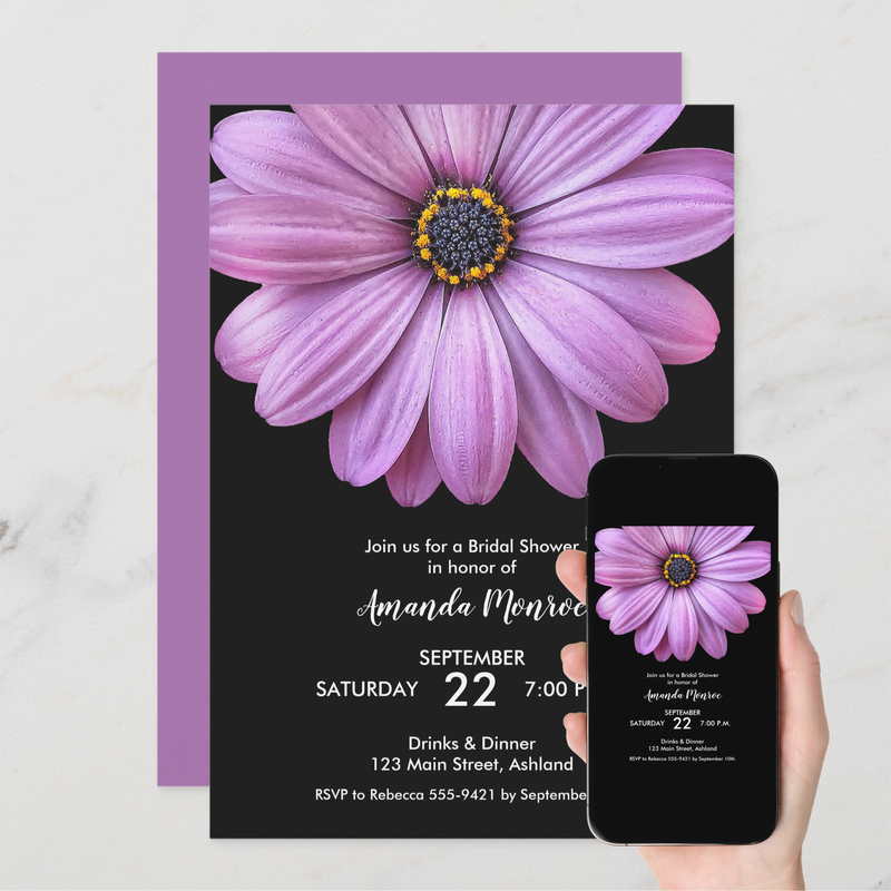 Purple Daisy Bridal Shower Invitations