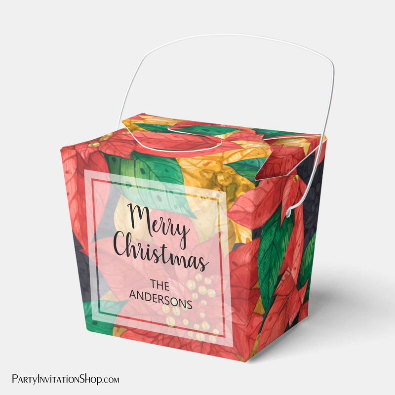Red Gold Poinsettias Christmas Holiday Take Out Favor Box