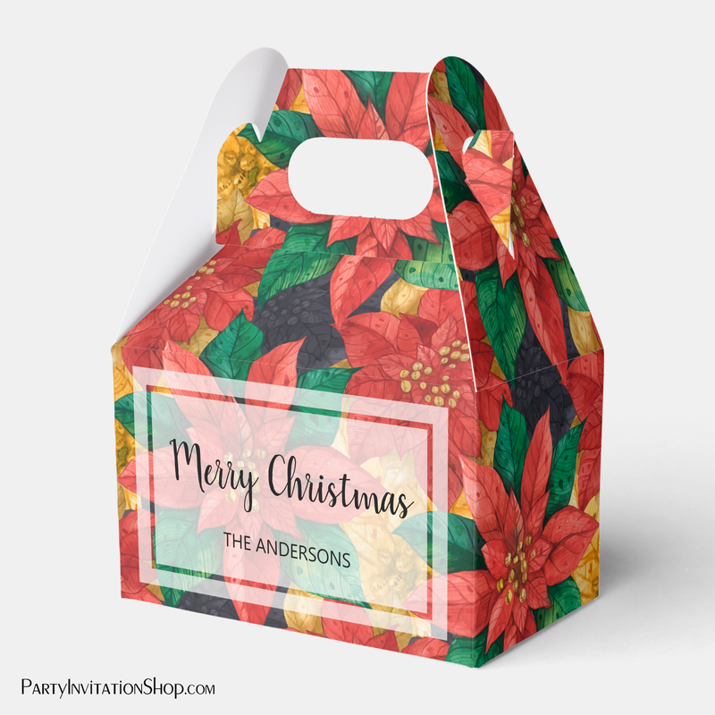Red and Gold Poinsettias Christmas Holiday Favor B Favor Box