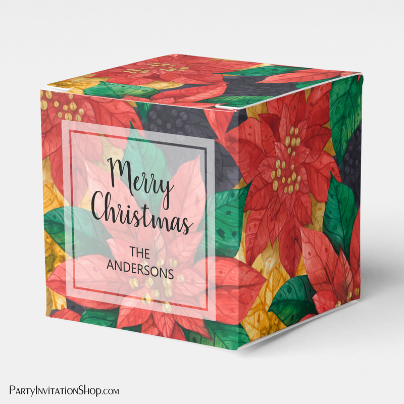 Red and Gold Poinsettias Christmas Holiday Favor Box
