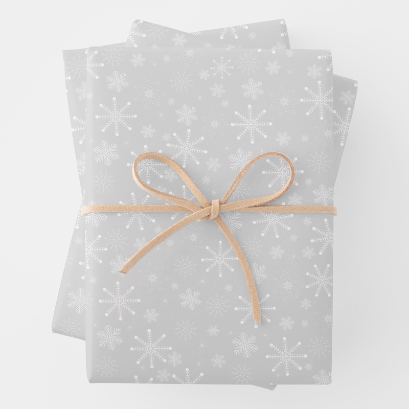 Snowflakes on Gray Christmas Holiday Wrapping Paper Sheets