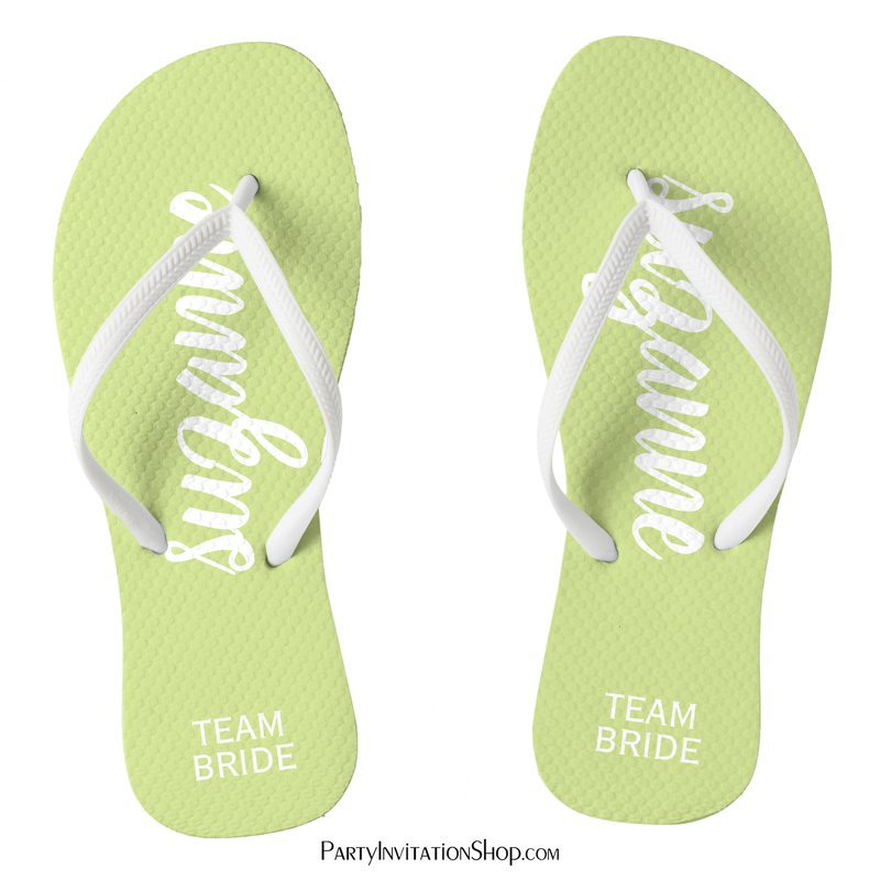 Team Bride Lime and White Personalized Flip Flops