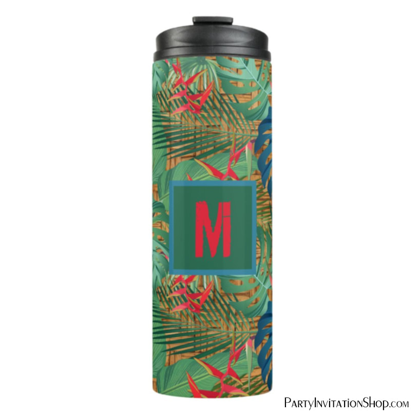 Monogrammed Tropical Floral on Wicker Print Thermal Tumbler