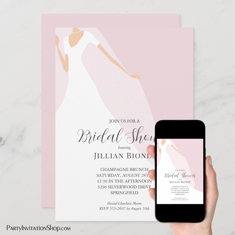 Gown and Veil Blush Pink Bridal Shower Invitations