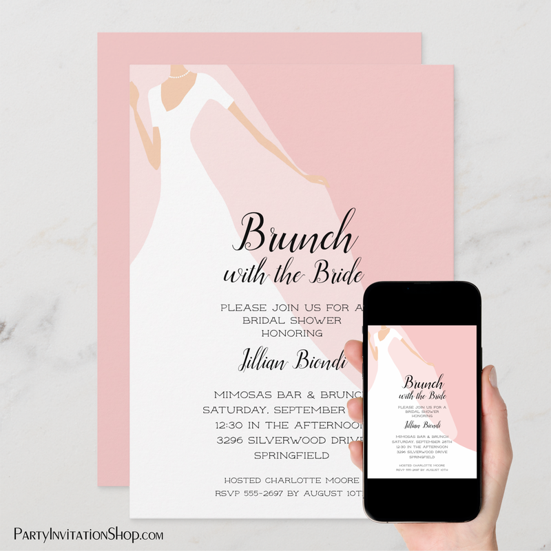 Gown and Veil Blush Rose Bridal Shower Invitations