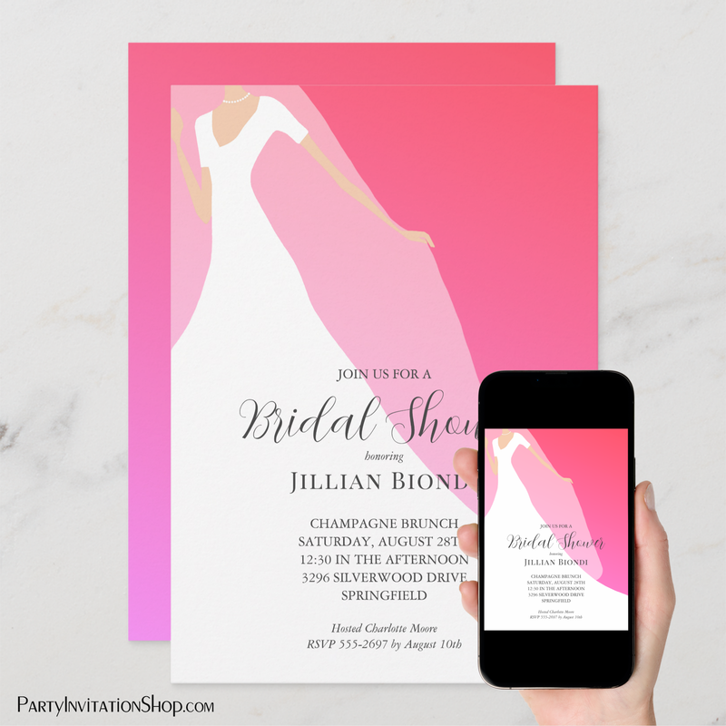 Wedding Gown Bridal Shower Hot Pink Invitations