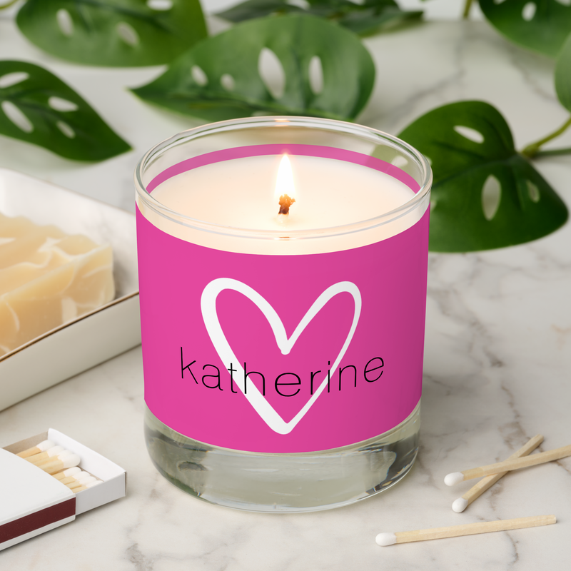 White Heart on Hot Pink Monogram Scented Candle