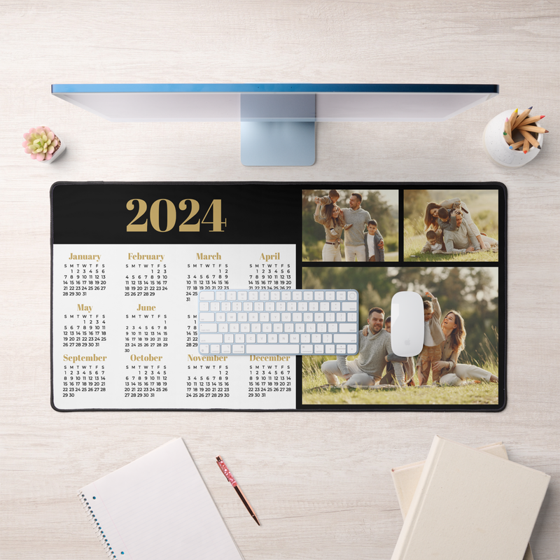 2024 Calendar and Photo Collage Desk Mat