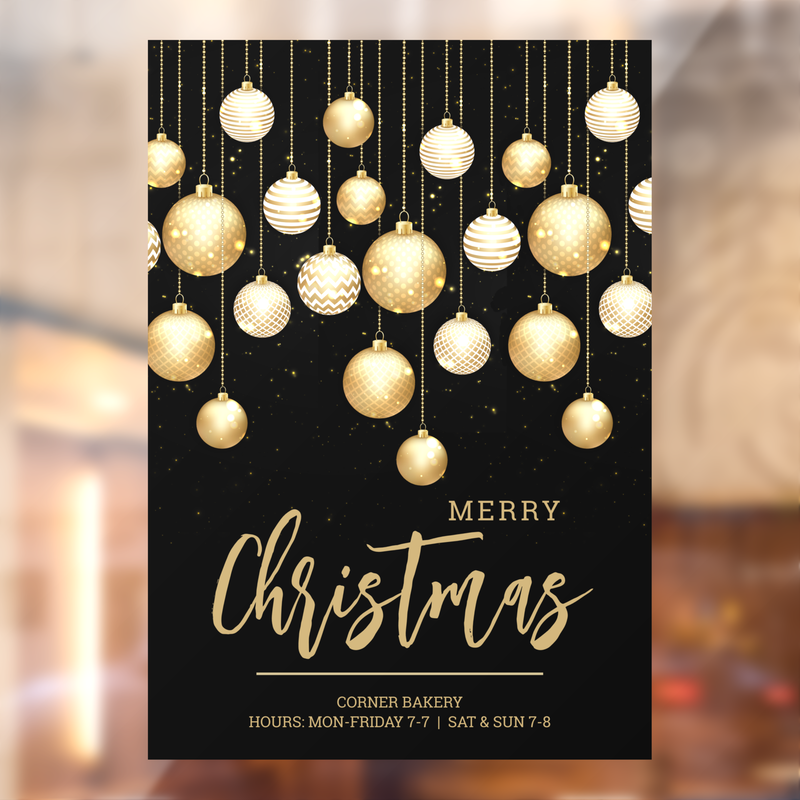 Christmas Ornaments Black and Gold Window Cling