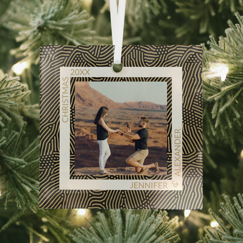 Gold and Black Mr and Mrs Photo Glass Ornament Keepsake