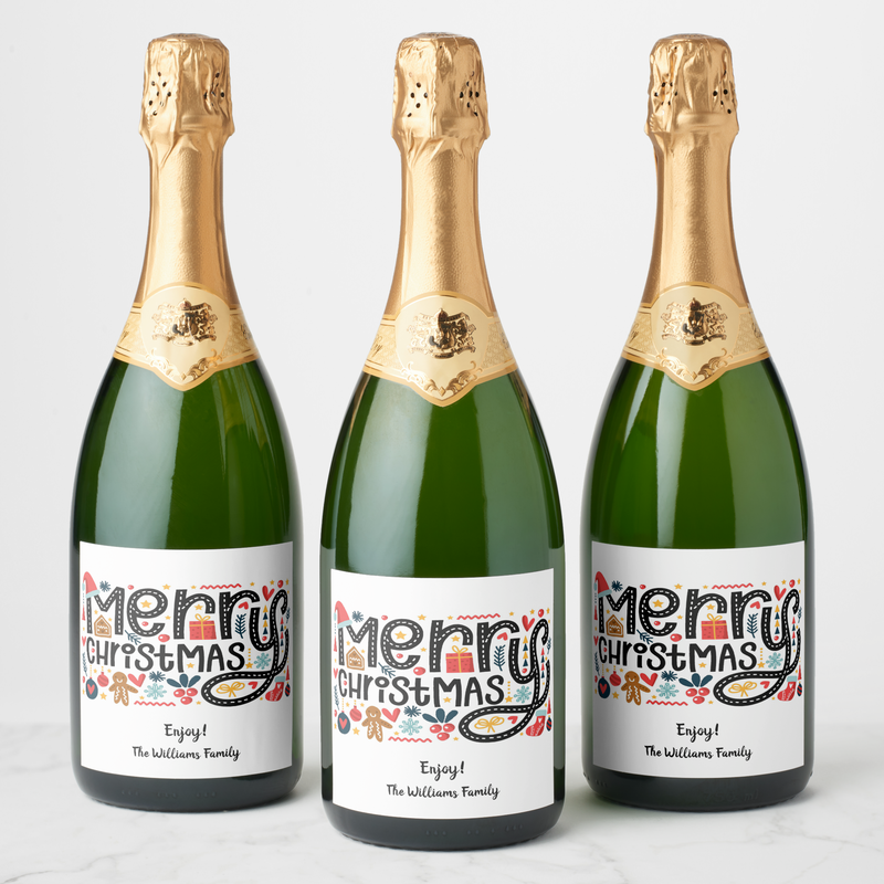 Merry Christmas Sparkling Wine Labels