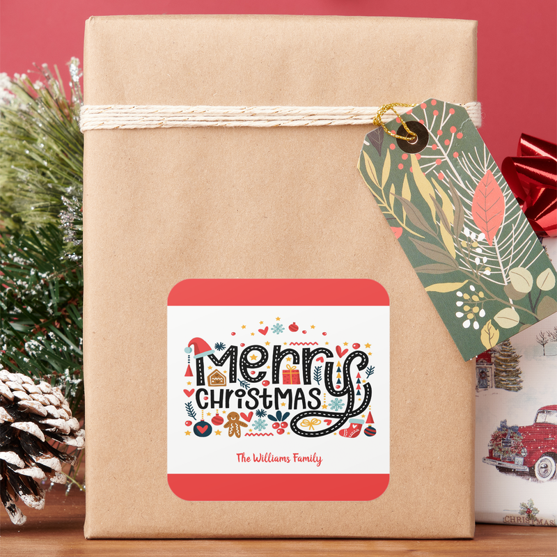 Merry Christmas Typography Square Sticker
