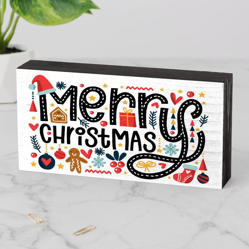 Merry Christmas Typography Wooden Box Sign