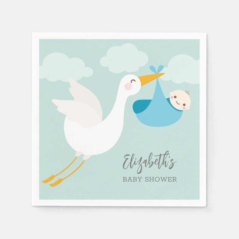 Stork Bundle Boy Baby Shower Napkins