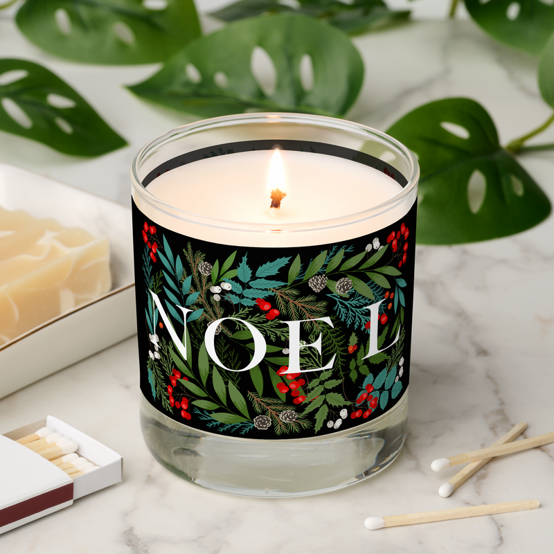 NOEL Greenery and Berries on Black Scented Candle