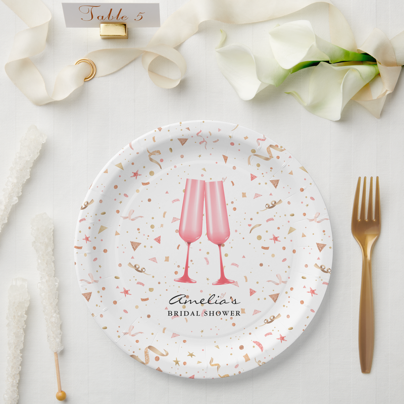 Pink Brunch and Bubbly Bridal Shower Paper Plates