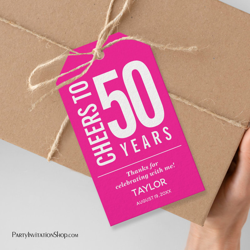 Cheers to 50 Years Hot Pink Party Favor Tags