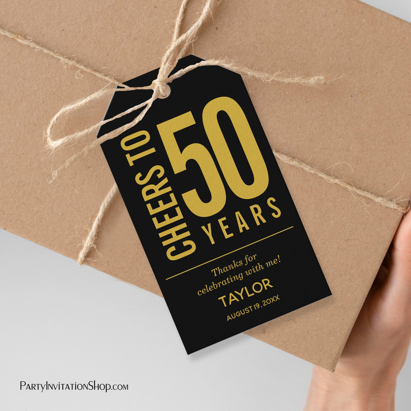 Cheers to 50 Years Black and Gold Party Favor Tags