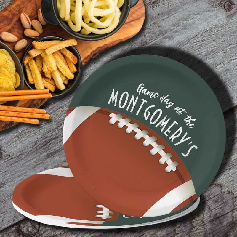 American Football Game Day Dark Green Paper Plates