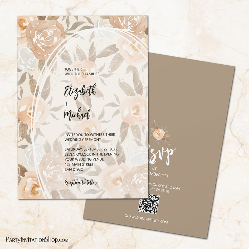 Autumn Floral QR Code Wedding All in One Invitations