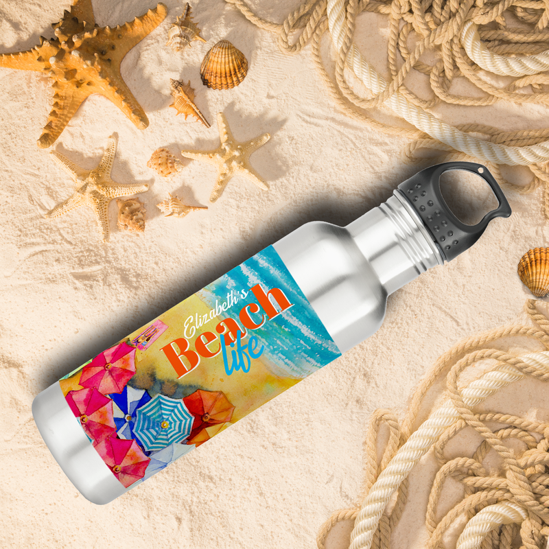Beach Umbrellas In the Sand Stainless Steel Water Bottle