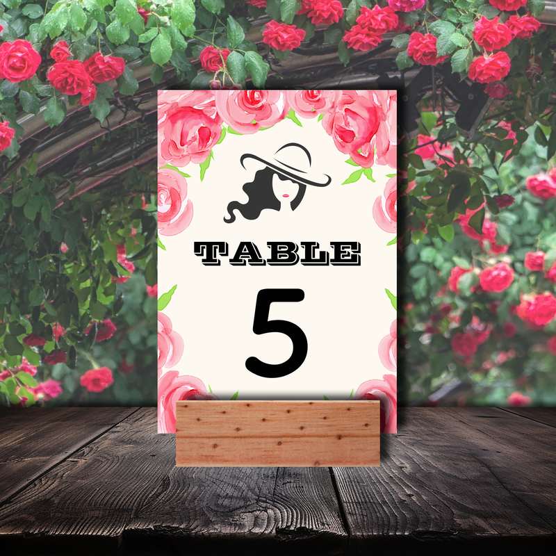 Big Hat Lady and Roses Derby Party Table Number Cards