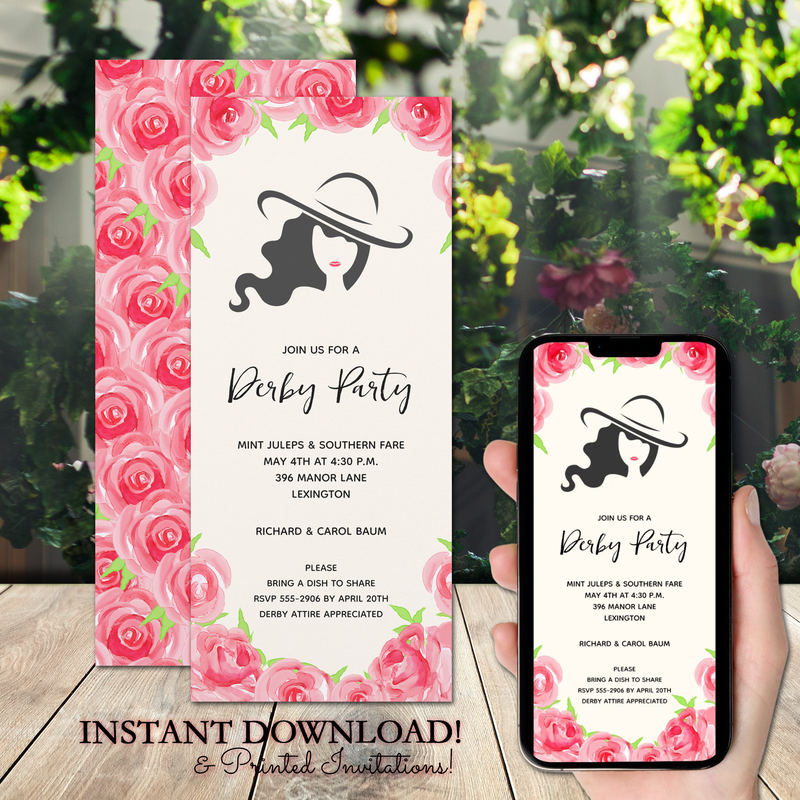 Big Hat and Roses Derby Party Invitations