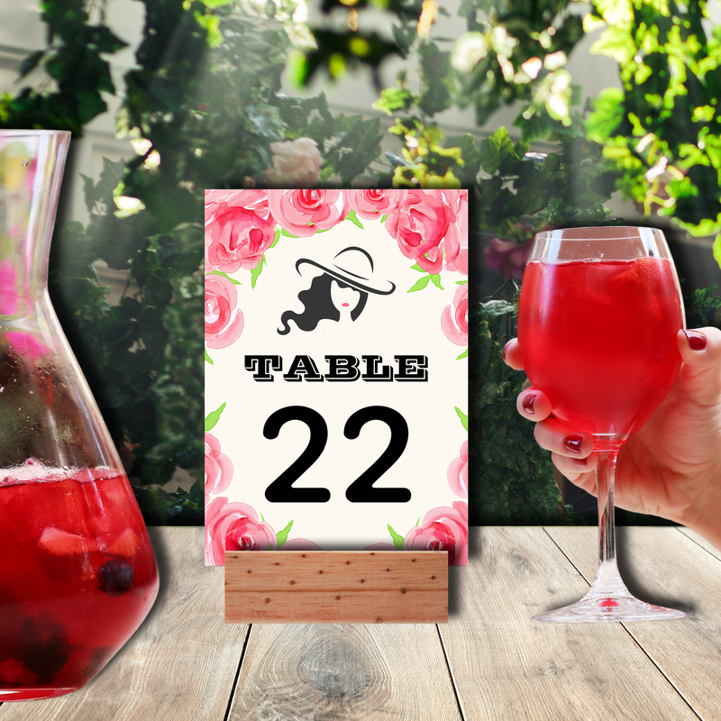 Big Hat Watercolor Roses Derby Party Table Numbers