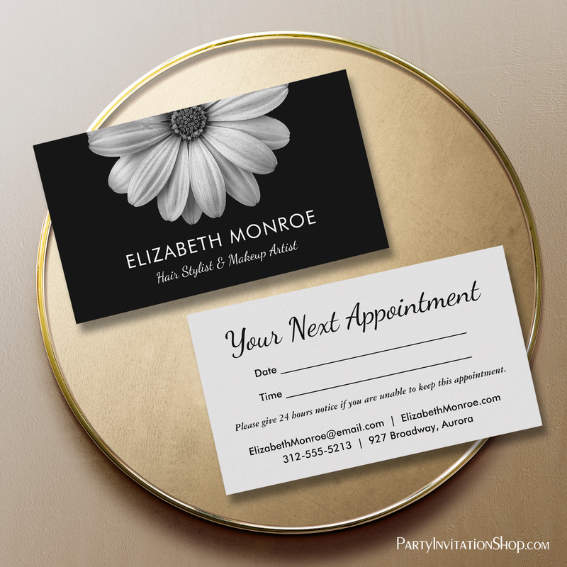 Black and White Daisy Salon Hair Stylist Appointment Cards