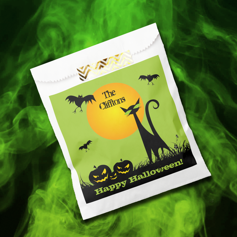 Black Cat and Full Moon Halloween Party Treat Favor Bag