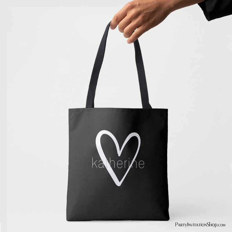 Chic Heart Personalized Black Tote Bag