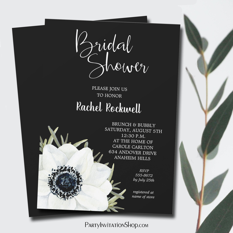 Black White Flowers Bridal Shower Invitations