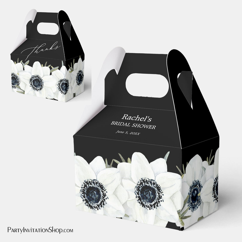 Black & White Anemones Watercolor Floral Favor Boxes
