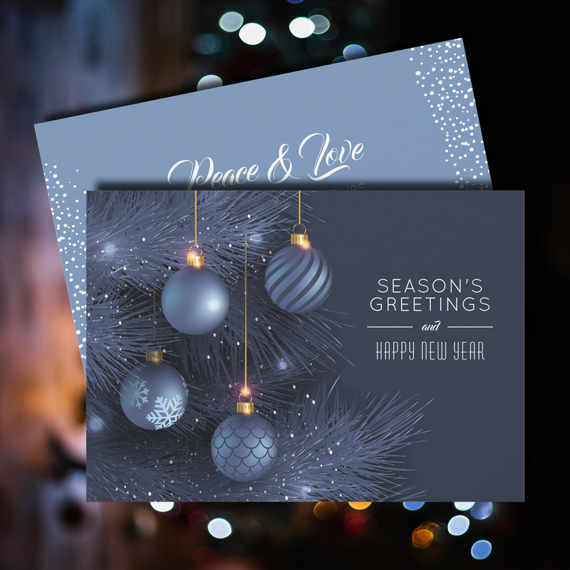 Blue Ornaments Season's Greetings Flat Holiday Cards
