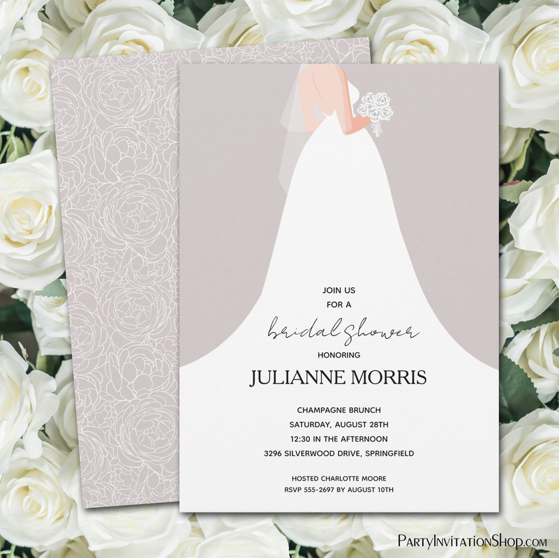 Wedding Gown Bridal Shower Lilac Gray Invitations