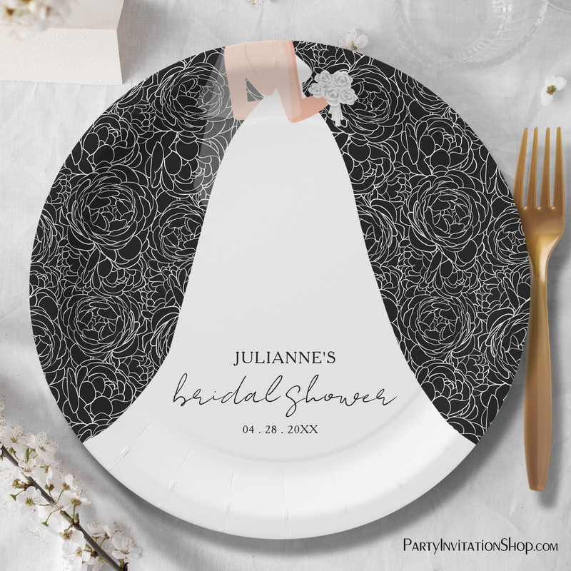 Elegant Bride Black and White Bridal Shower Paper Plates