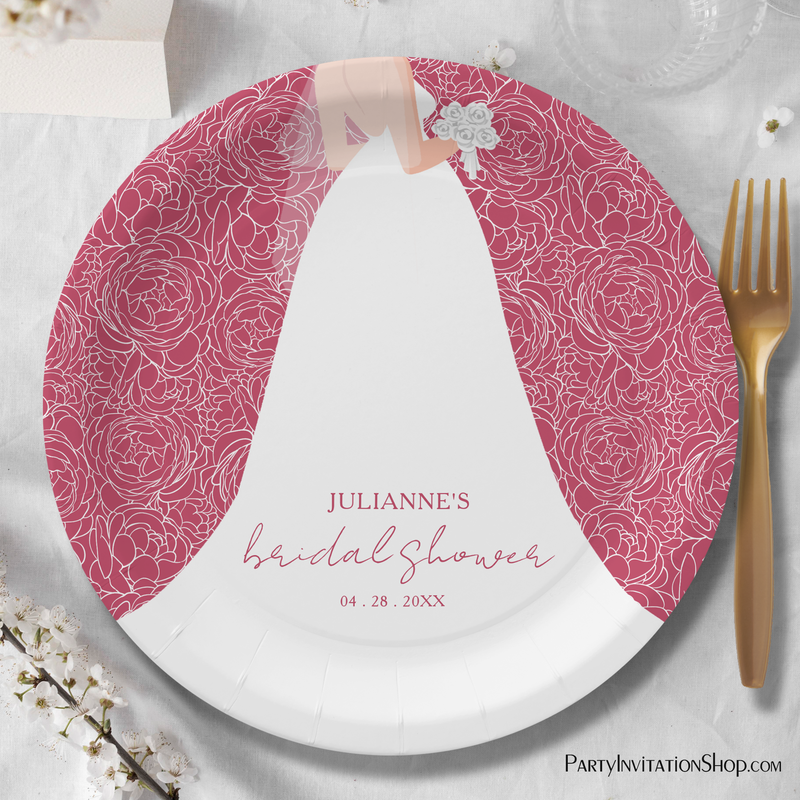 Elegant Bride Bridal Shower Magenta Paper Plates