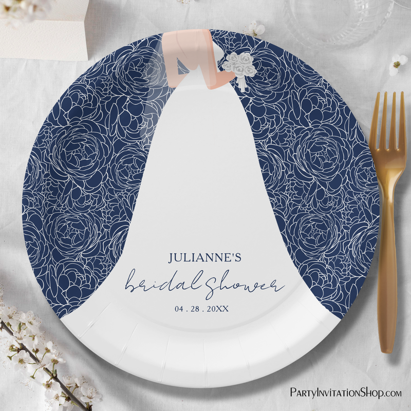 Elegant Bride Bridal Shower Navy Blue Paper Plates
